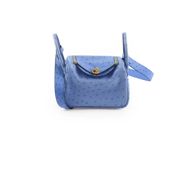 Hermès Mini Lindy Ostrich Bleuet Z Stamp in Ostrich from The Purse Affair