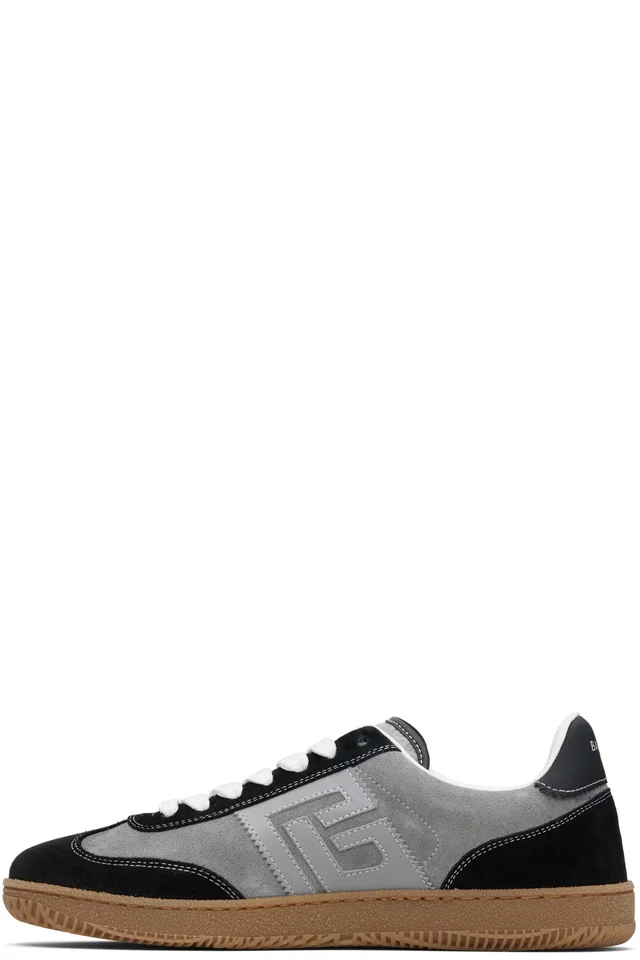 Gray & Black Suede 'Balmain Swan' Sneakers, photo 3 of 5 from SSENSE