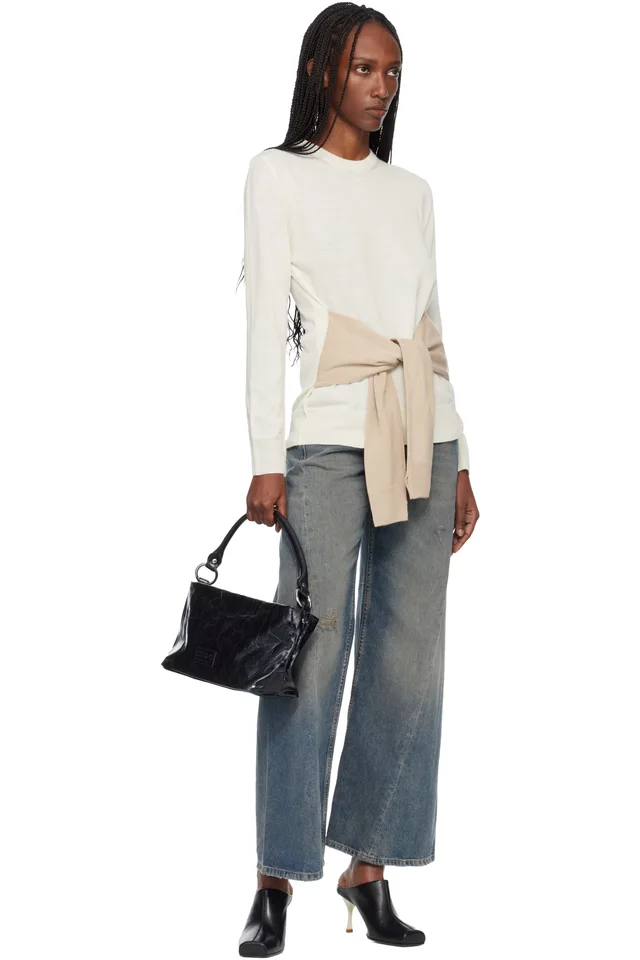 MM6 Maison Margiela Beige Xtra Sleeves Sweater, photo 4 of 4 from SSENSE
