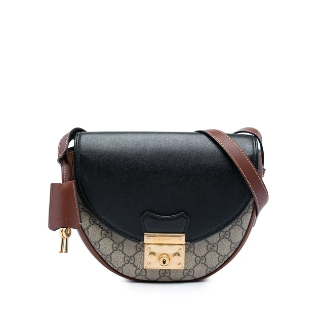 Beige Gucci GG Supreme Saddle Padlock Crossbody in Beige Coated canvas from Designer Revival