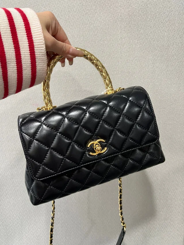 Chanel Matelasse Coco Handle 24 XS A92990 Leather Black G in Black Leather from Luxury Promise