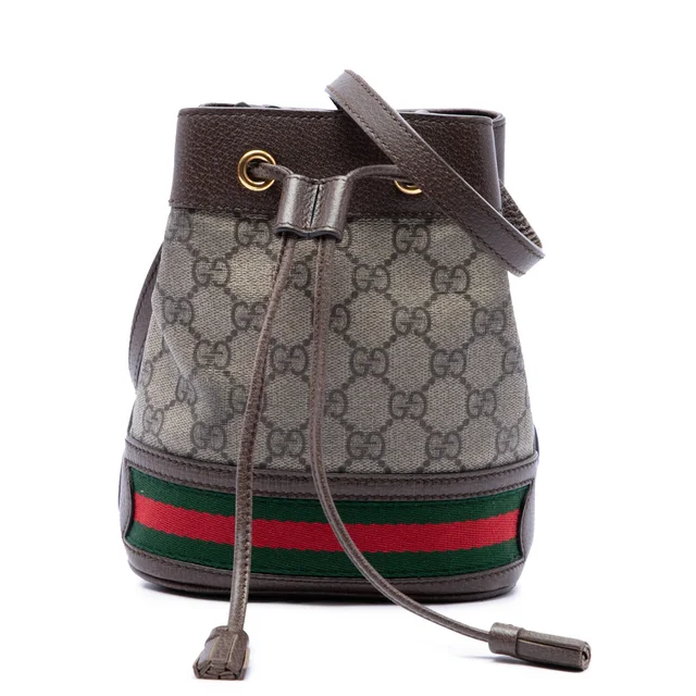Beige Gucci Mini GG Supreme Web Ophidia Bucket Bag in Beige Coated canvas from Designer Revival