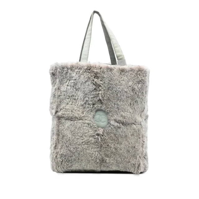 Gray Chanel CC Lapin Fur Tote in Grey Suede from Designer Revival