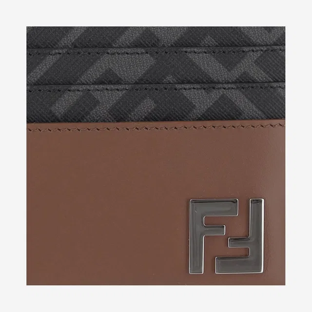 Fendi Leather With Metallic Ff Logo Card Case — Brown Cases in Brown Leather from HEWI