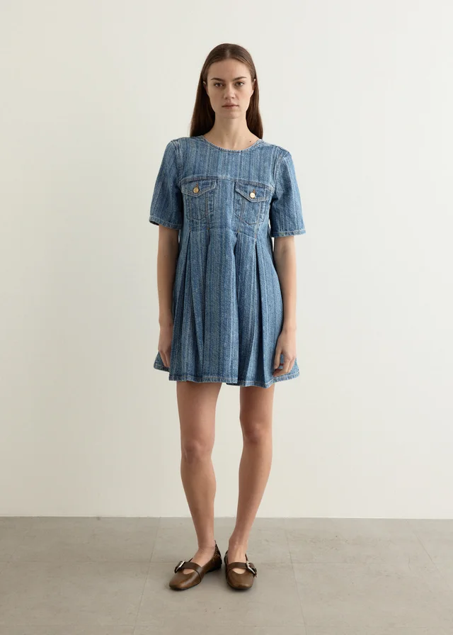 Ganni Structured Denim Open-Back Mini Dress in Blue from Incu, photo 1 of 1