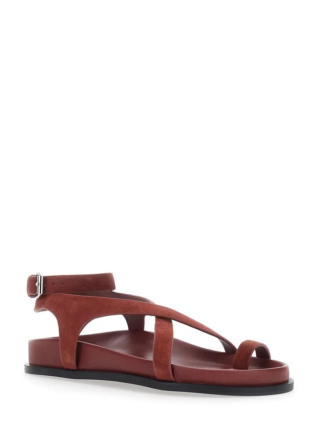 A.emery 'Jalen Slim' Bordeaux Sandals with Woven Straps and Buckle Closure in Suede for Women in 100% Goat Suede, photo 4 of 8 from Gaudenzi Boutique