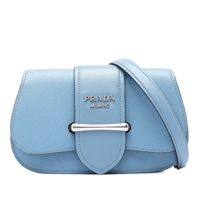Blue Prada Mini Saffiano Sidonie Crossbody in Blue Saffiano leather from Designer Revival