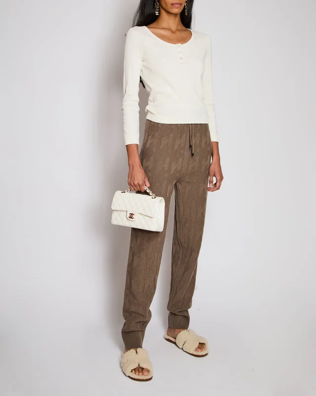 Hermès "H" Wool Jogging Pants In Gris/Etoupe Size FR 40 (UK 12) in Taupe Wool from Sellier