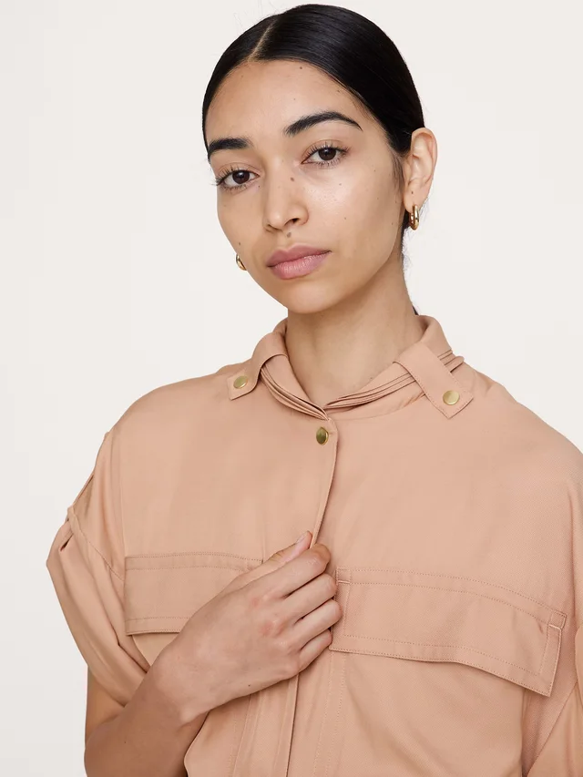 Banana Republic Viscose Midi Shirt Dress in Mountain Tan, photo 3 of 3 from Banana Republic (US)