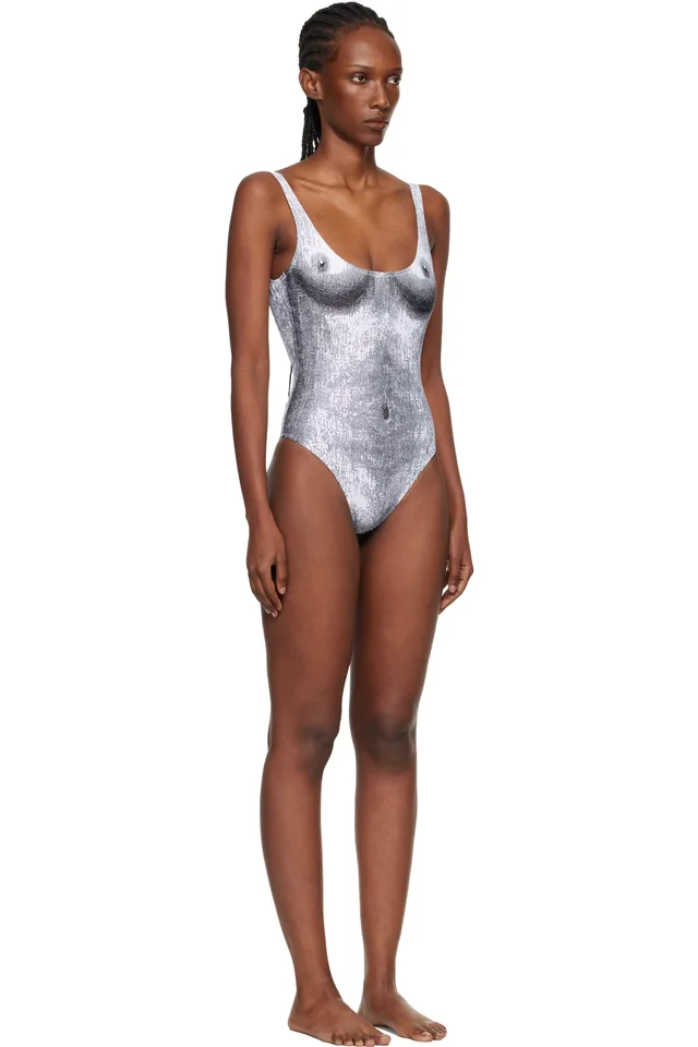 Moschino White & Black Printed Lycra One-Piece Swimsuit, photo 2 of 4 from SSENSE