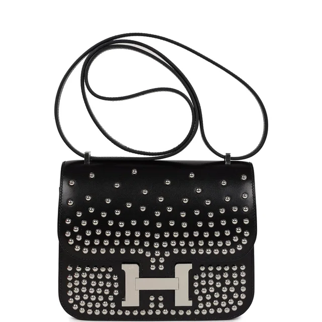 Hermès Constance 18 Clouté Black Box Palladium Hardware in Black Box leather from Madison Avenue Couture