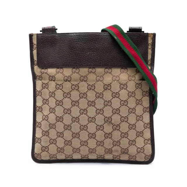 Beige Gucci GG Canvas Web Crossbody in Beige Canvas from Designer Revival
