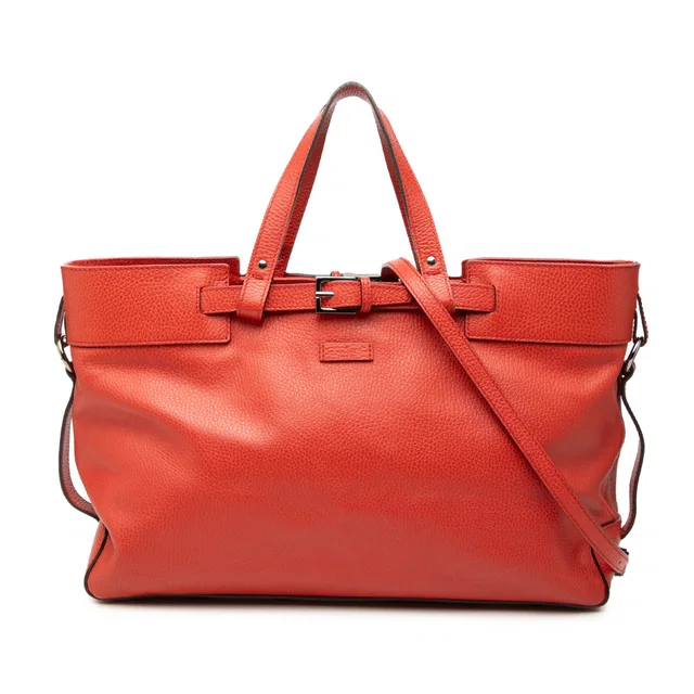 Red Gucci Calfskin Buckle Satchel in Red Calfskin from Designer Revival