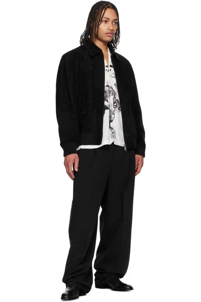 Hugo Black Pleat-Front Whipstitch Detail Trousers., photo 4 of 4 from SSENSE