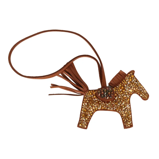 Custom Gold Swarovski Crystal Hermes Bedazzled Rodeo Bag Charm PM Gold Milo Lambskin in Brown Lambskin from Madison Avenue Couture, photo 1 of 1