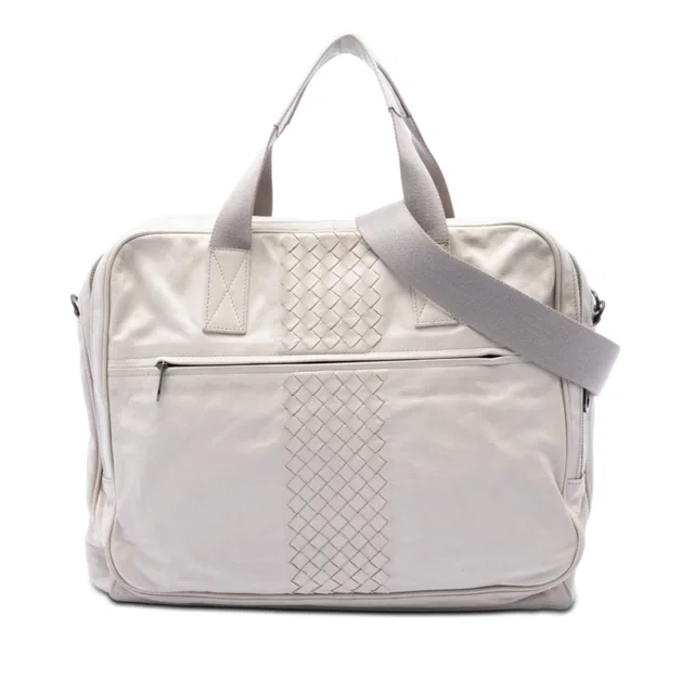 White Bottega Veneta Intrecciato Trimmed Nappa Business Bag in White Nappa leather from Designer Revival