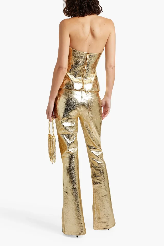 Retrofête Lunx Metallic Textured-Leather Flared Pants in Gold, photo 3 of 4 from THE OUTNET