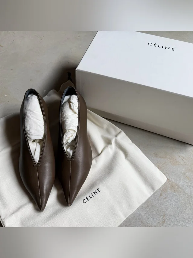 Celine Dark Brown Pointed Leather Flats in red|brown Leather from Poshmark
