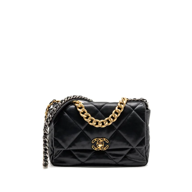 Chanel medium 19 bag lambskin black multicolour hardware in Black Lambskin from EMIER