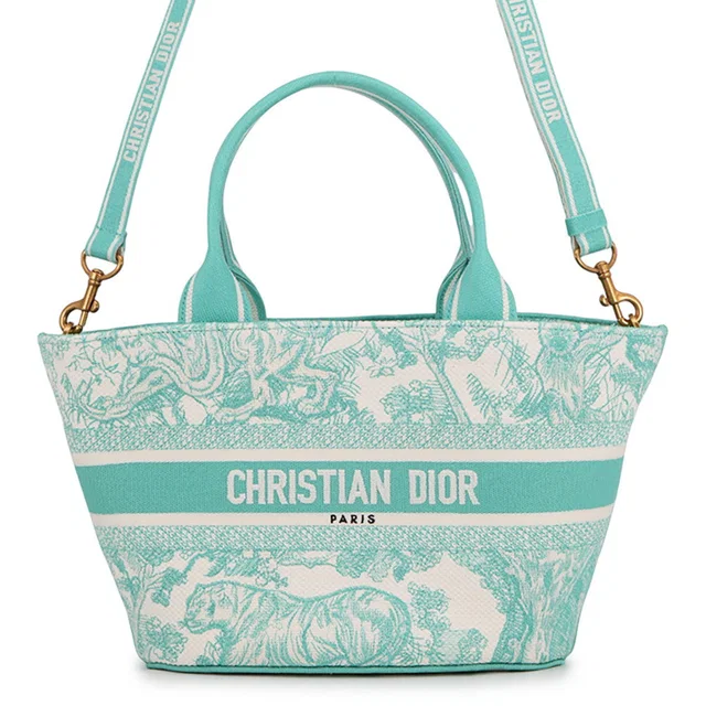 Dior Toile de Jouy Embroidery Pannier Hat Bag AquamarineM1328CTDT_M51E Canvas in Canvas from GALLERY RARE