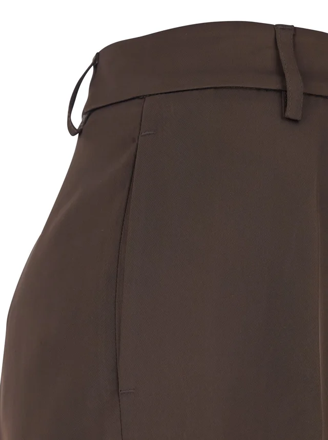 Leplain Brown Satin Tailored Pants with Front Pleats for Women in Brown 100% Polyester, photo 6 of 6 from Gaudenzi Boutique