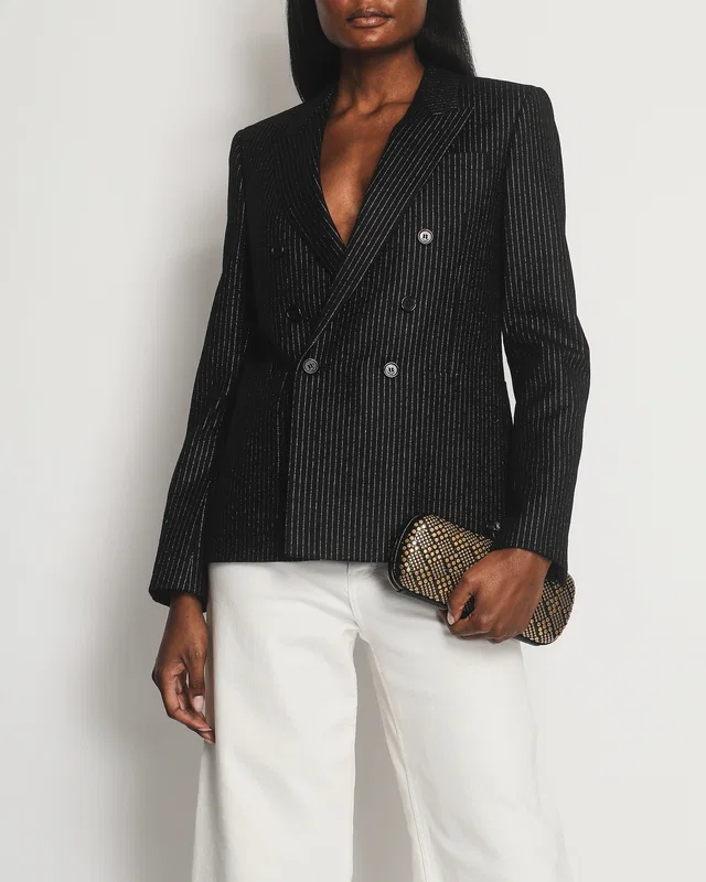 Saint Laurent Black and Gold Pinstripe Double Breasted Blazer FR 38 (UK 8) in Black from Sellier