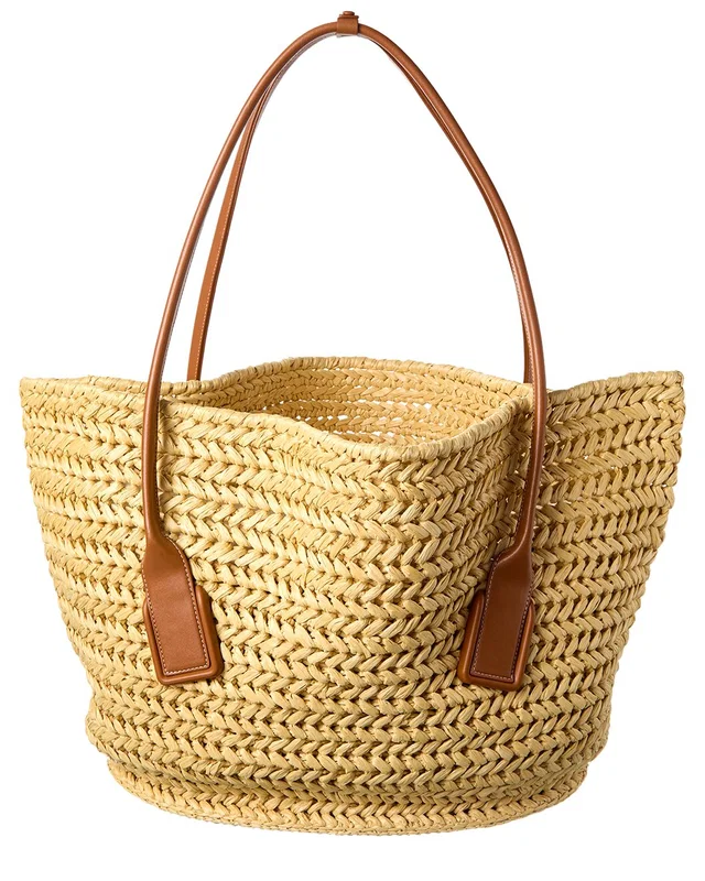 Bottega Veneta Arco Medium Raffia & Leather Basket Tote, image 1 of 1 from Gilt