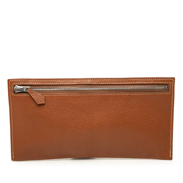 Brown Hermès Chevre Mysore Slim Pouch in Brown Goatskin from Designer Revival