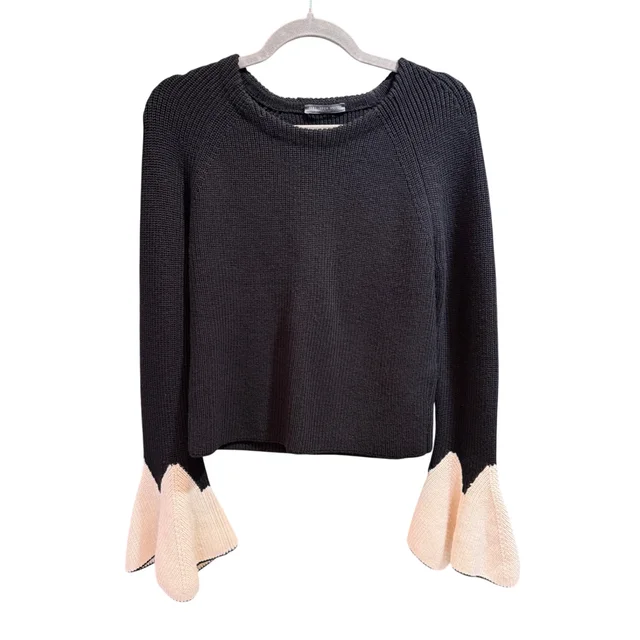 Alexander McQueen & White Tulip Sleeve Knit Sweater Size L in Black from Revivre Luxury Consignment
