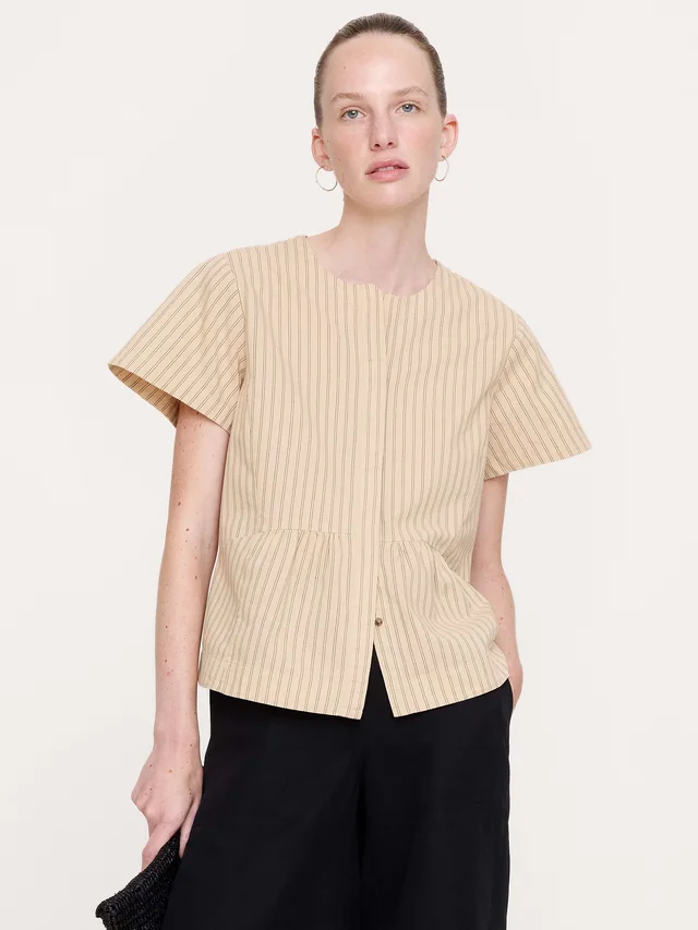 Cotton Flutter Sleeve Top in Yellow Stripe, image 1 of 1 from Banana Republic (US)
