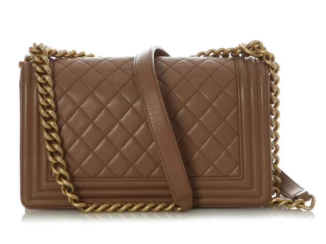 Chanel Old Medium Brown Quilted Lambskin Boy Bag in Brown Lambskin from Ann's Fabulous Finds, photo 4 of 9