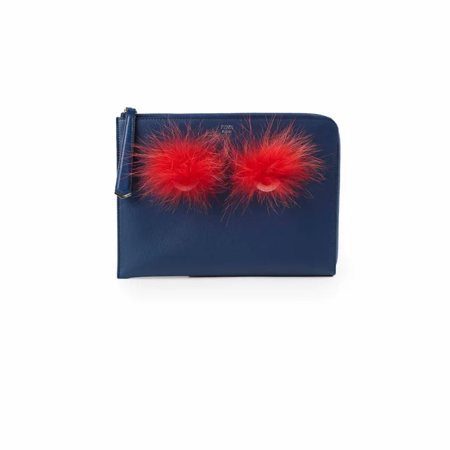 Fendi Monster Clutch Blue/Red in Red Leather from The Purse Affair