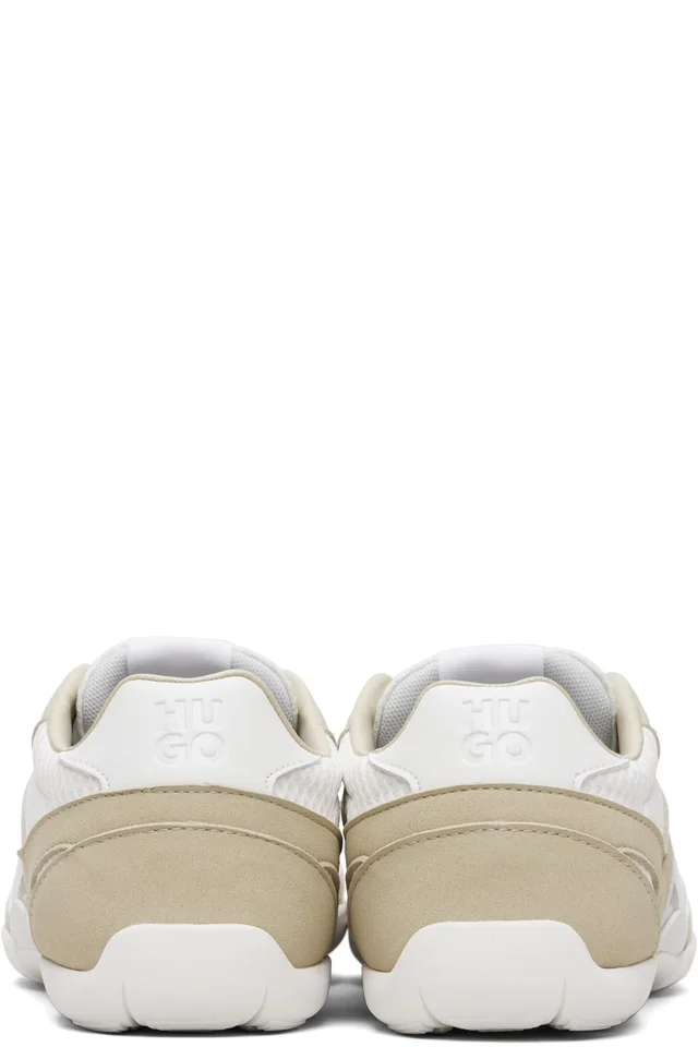 Hugo Off-White & Beige Mesh Faux-Leather Sneakers, photo 2 of 5 from SSENSE