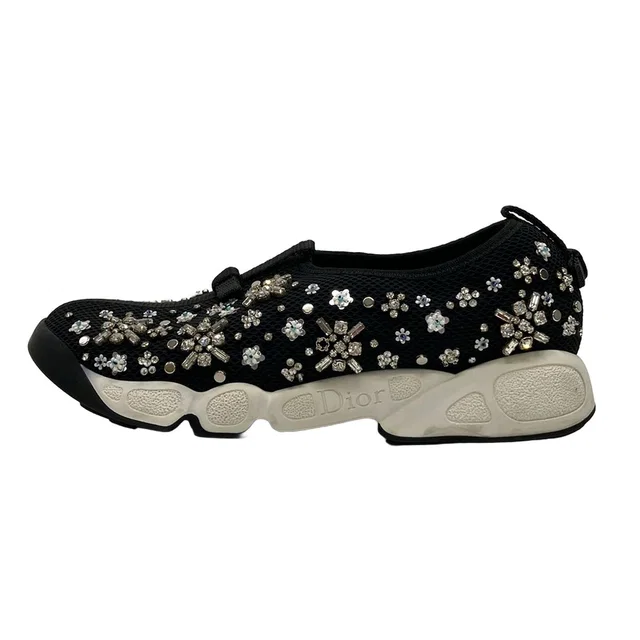 Dior Sneakers Black Clear Sequins Rhinestone Beads in Black from The Reluxe