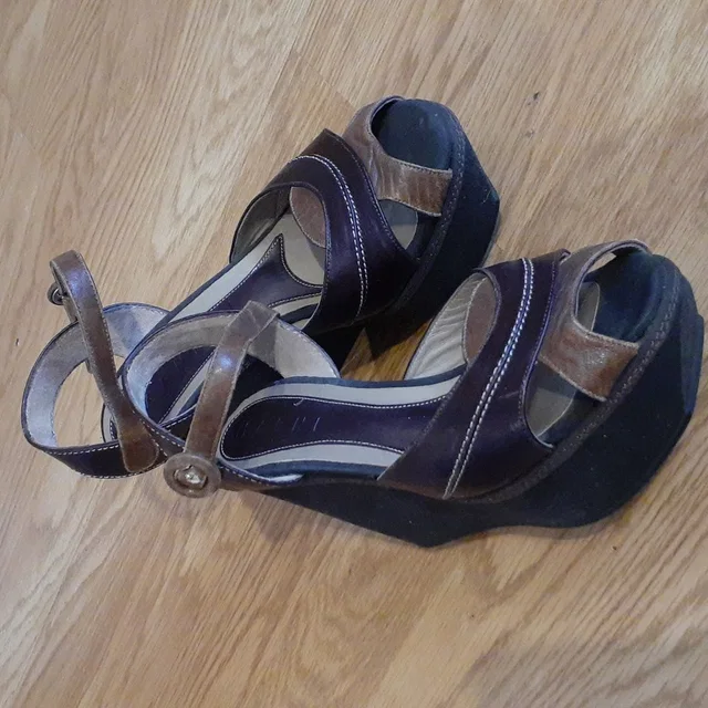 Marni Brown Leather Platform Wedges Sandals Sz 37/7 in brown|red|neutral Leather from Poshmark