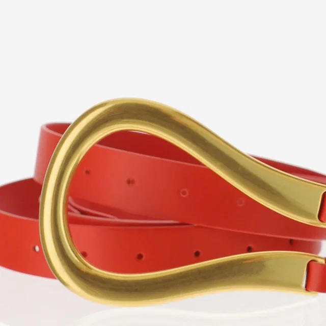 Bottega Veneta Calfskin With Horseshoe Buckle Belt — Red in Red Calfskin from HEWI