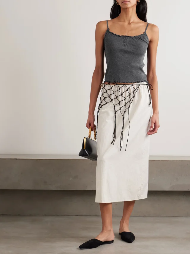 DEIJI STUDIOS Flounce shirred cotton and wool-blend tank in Grey, photo 2 of 2 from NET-A-PORTER (Canada)