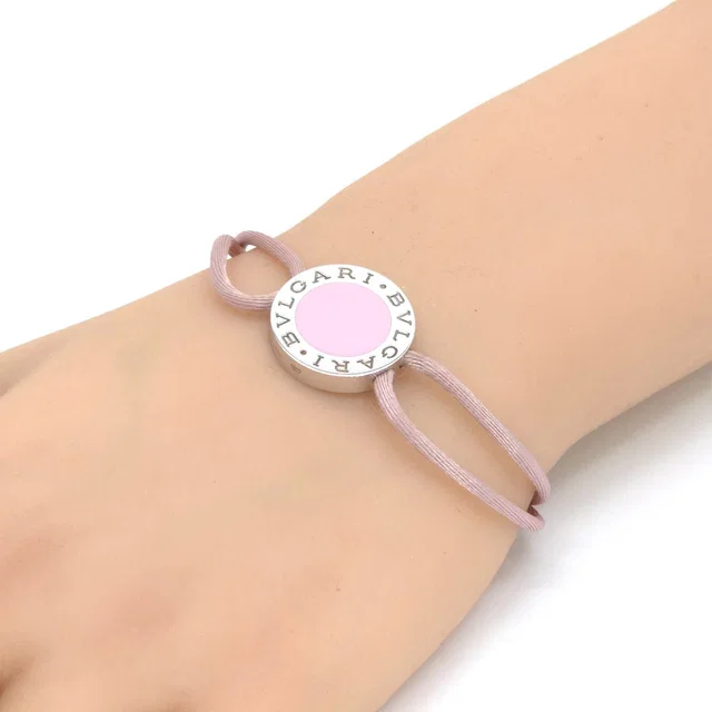 Bvlgari Lucky Bracelet Round Charm Enamel Code Pink Silver in Pink from The Reluxe