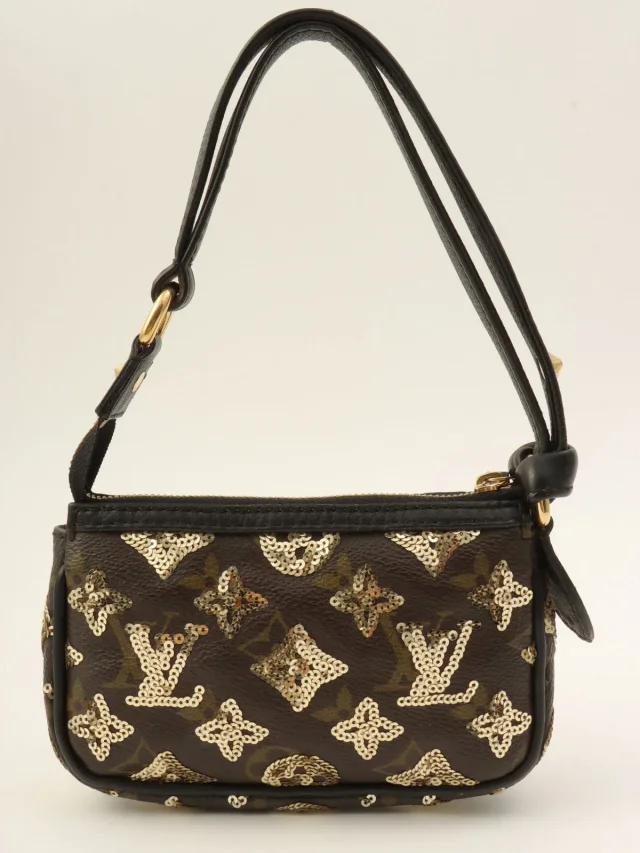 Louis Vuitton 2008 Monogram Eclipse Mini Pochette Accessoires Brown in Brown Leather from VINTAGE QOO TOKYO, photo 2 of 11