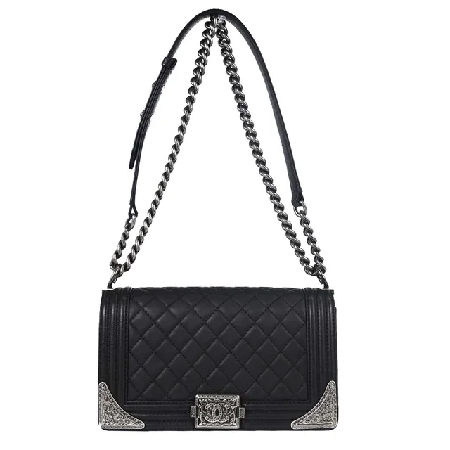 Chanel Paris-Dallas Medium Boy Bag in Black Calfskin from Blue Spinach