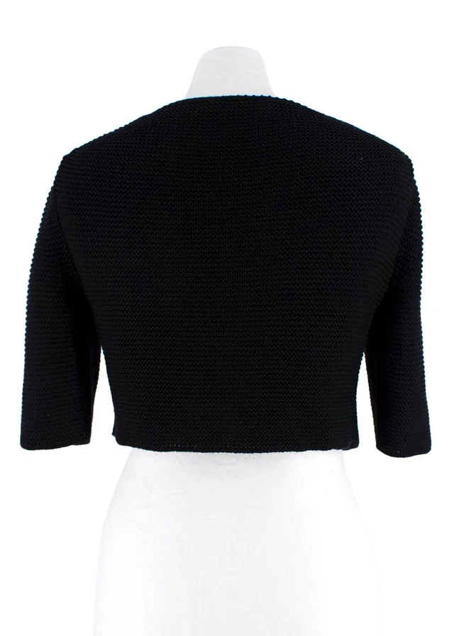 Max Mara Black Silk and Linen Blend Cropped Cardigan in Black Silk from HEWI