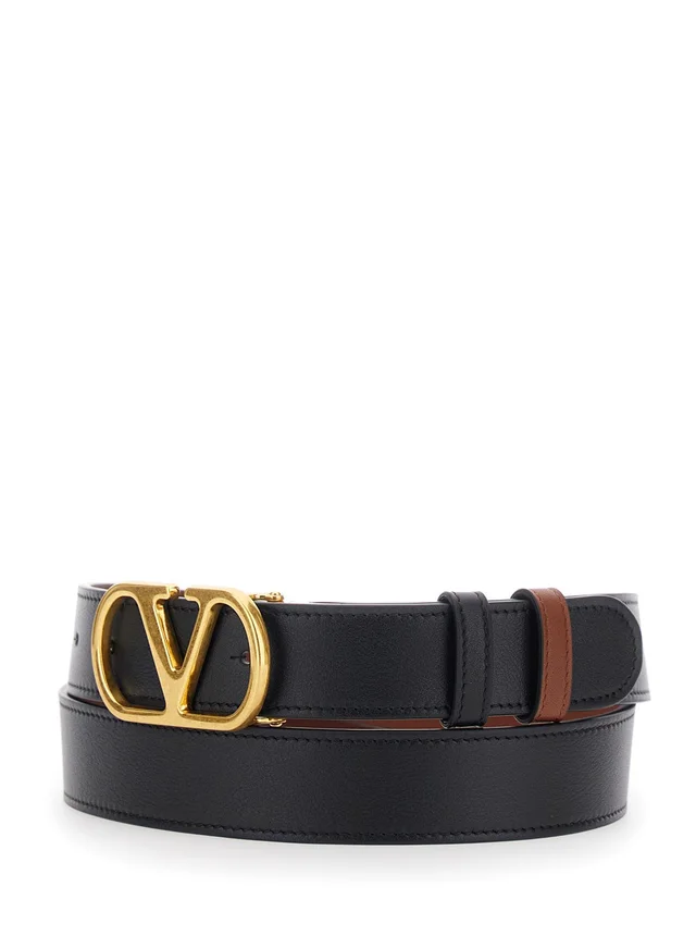 Valentino garavani Black Reversible Belt with VLogo Buckle on the Front in Leather Man in Black 100% Calf, photo 4 of 8 from Gaudenzi Boutique