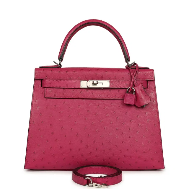 Hermès Kelly Sellier 28 Rose Poupre Ostrich Palladium Hardware in Pink Ostrich from Madison Avenue Couture