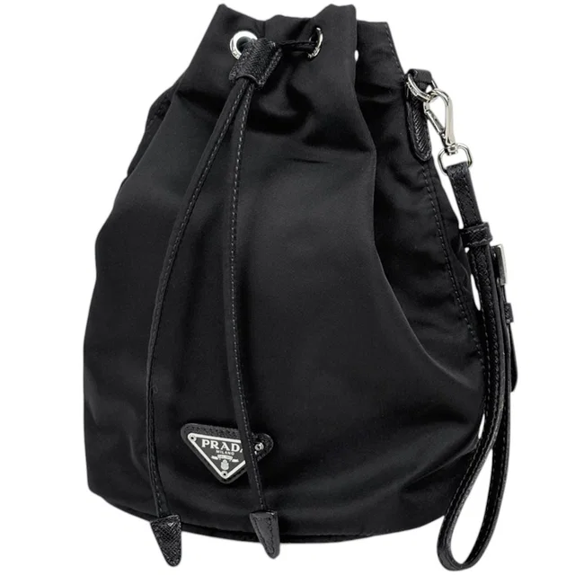 Prada Pouch Drawstring Nylon Nero in Black Nylon from The Reluxe