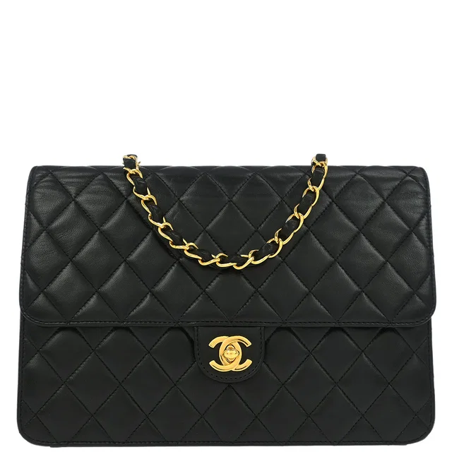 Chanel 2002-2003 Black Lambskin Turnlock Medium Half Flap Shoulder Bag in Black Lambskin from AMORE Vintage Tokyo