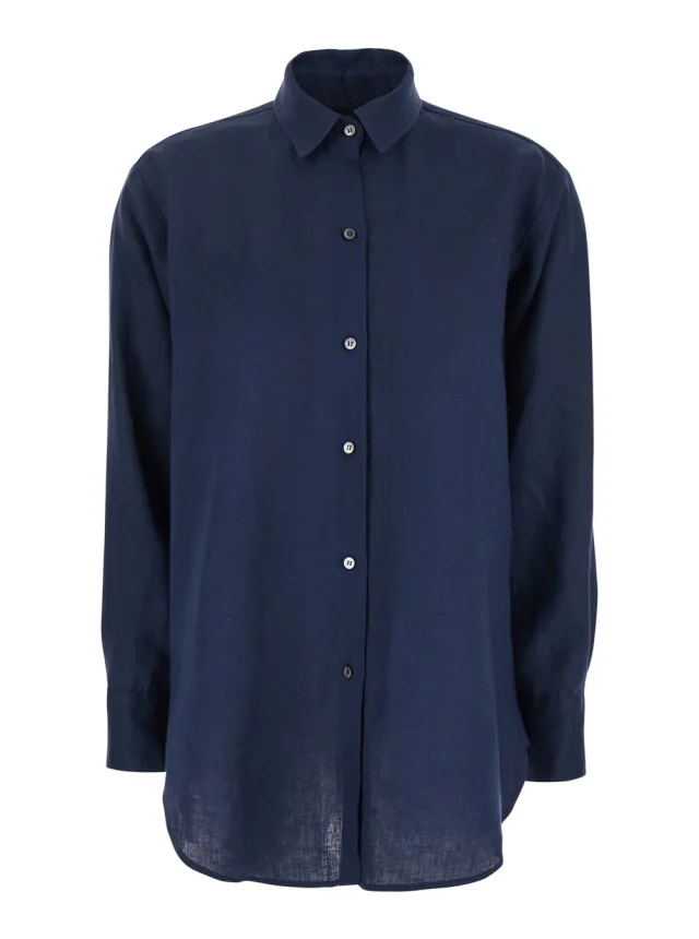 Leplain Blue Shirt with Classic Collar and Long Sleeves in Linen for Women in Blue 100% Linen from Gaudenzi Boutique, photo 1 of 1