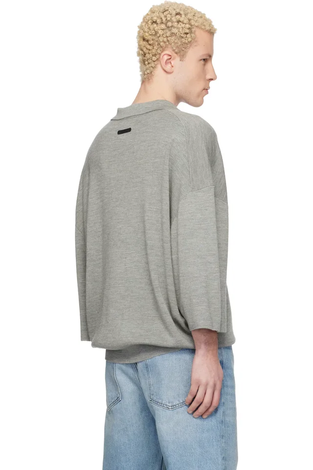 Fear of God ESSENTIALS Gray Signature 3/4 Sleeve 90s Knit Polo, photo 3 of 4 from SSENSE