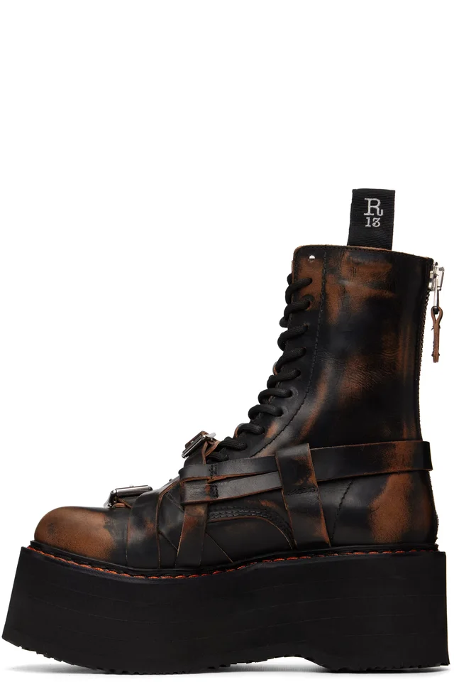 R13 Black Strapped Double Stack Boots, photo 3 of 5 from SSENSE