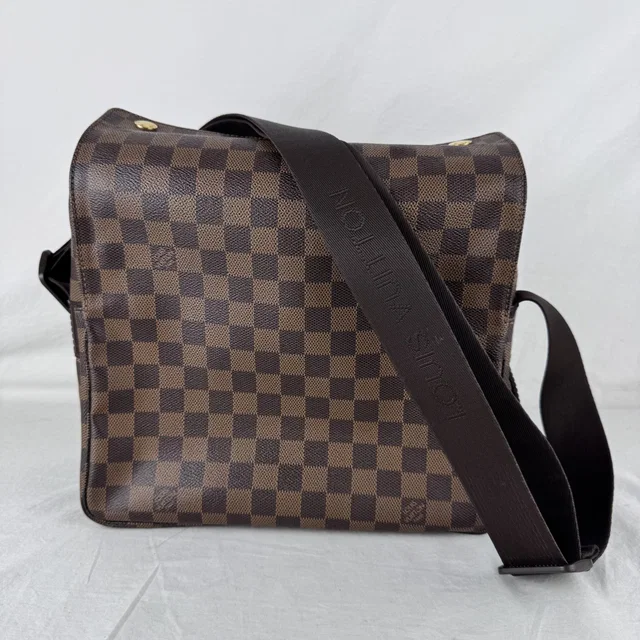 Louis Vuitton Damier Ebene Naviglio Messenger Bag in Brown Canvas, coated canvas, Leather, Metal from Reowned