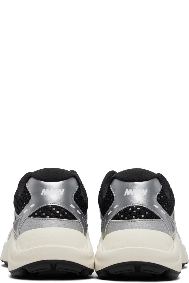 Hugo Silver & Black Mesh Faux-Leather Sneakers, photo 2 of 5 from SSENSE